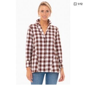 Tnuck Pomander Place Saddle Brown Gingham Scarlett Button Down Blouse size XXXL